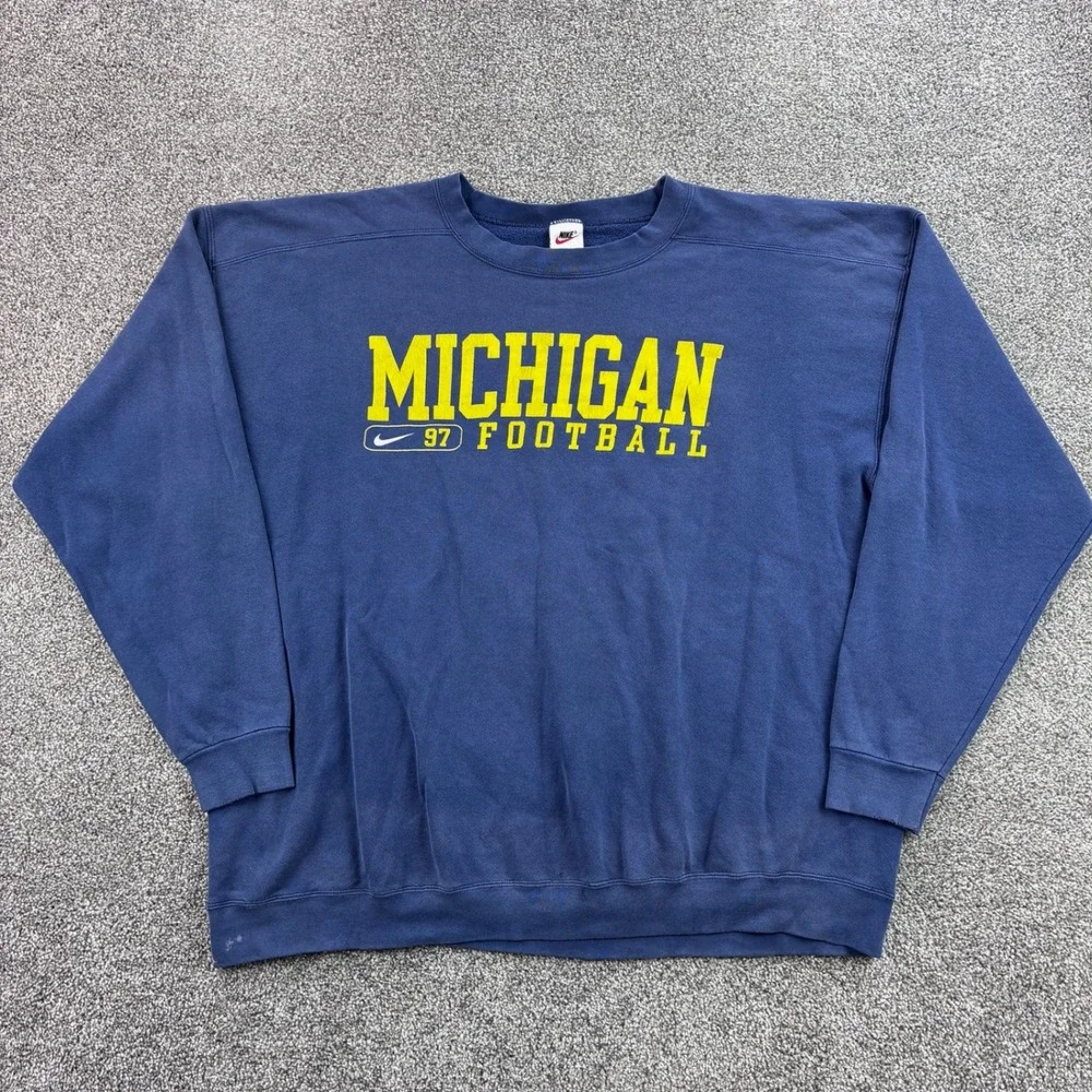Vintage Nike Michigan Wolverines Football Sweatshirt Mens 2XL Blue Cotton USA